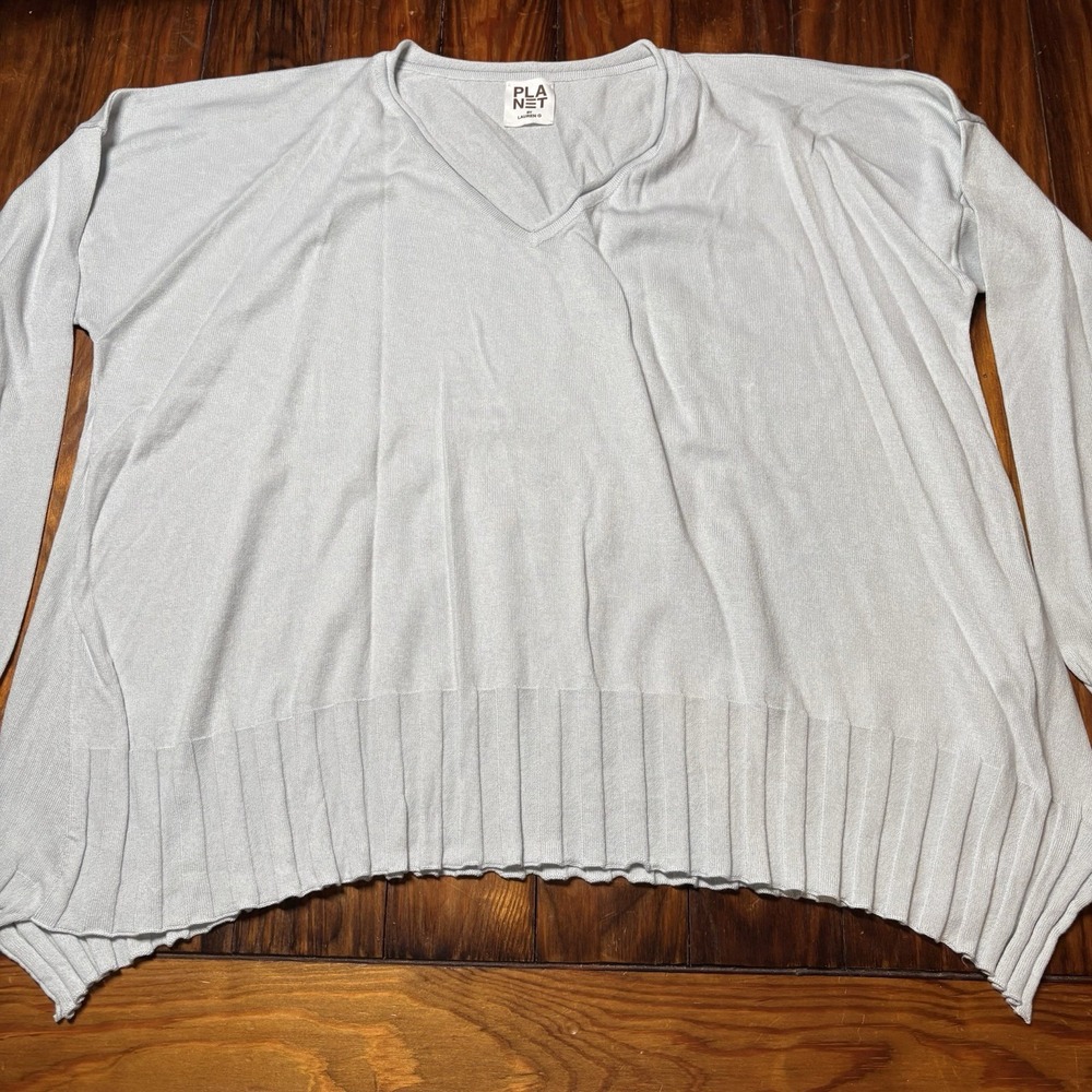 Plant By Lauren G Light Blue Oversized Puma Cotton Sweater One Size New A1469